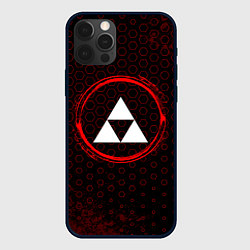 Чехол для iPhone 12 Pro Символ Zelda и краска вокруг на темном фоне, цвет: 3D-черный