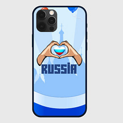 Чехол для iPhone 12 Pro Люблю Россию - сердечко руками, цвет: 3D-черный