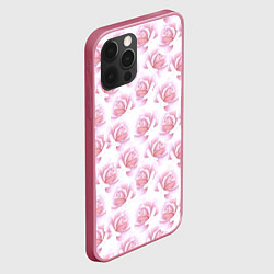 Чехол для iPhone 12 Pro Нежные розы - паттерн, цвет: 3D-малиновый — фото 2