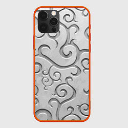 Чехол для iPhone 12 Pro Ажурный орнамент на поверхности металла, цвет: 3D-красный