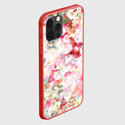 Чехол для iPhone 12 Pro Птицы, цветы, узоры, цвет: 3D-красный — фото 2