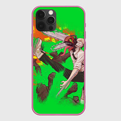 Чехол для iPhone 12 Pro Человек-бензопила : Неоновая резня, цвет: 3D-малиновый