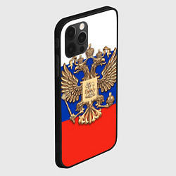 Чехол для iPhone 12 Pro Герб России на фоне флага, цвет: 3D-черный — фото 2