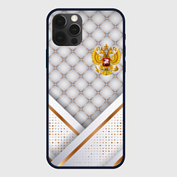 Чехол для iPhone 12 Pro Герб России white gold, цвет: 3D-черный