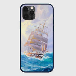 Чехол для iPhone 12 Pro Фрегат в штормовом океане, цвет: 3D-черный