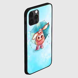 Чехол для iPhone 12 Pro Свинка под зонтиком в дождь, цвет: 3D-черный — фото 2