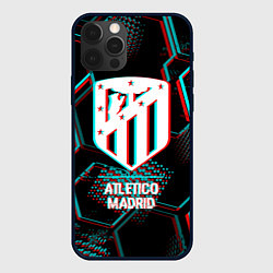 Чехол для iPhone 12 Pro Atletico Madrid FC в стиле glitch на темном фоне, цвет: 3D-черный
