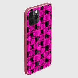 Чехол для iPhone 12 Pro Black and pink hearts pattern on checkered, цвет: 3D-малиновый — фото 2