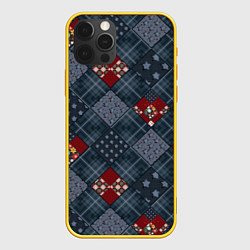 Чехол для iPhone 12 Pro Red and blue denim patchwork, цвет: 3D-желтый