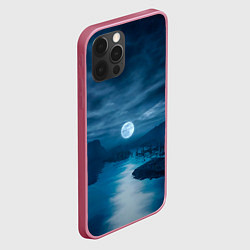 Чехол для iPhone 12 Pro Пейзаж озера, берега и луны - Dear Esther, цвет: 3D-малиновый — фото 2