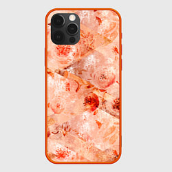 Чехол для iPhone 12 Pro Гранжевый цветочный узор, коралловый фон, цвет: 3D-красный