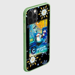 Чехол для iPhone 12 Pro Новый Год Дед Мороз Развозит Подарки, цвет: 3D-салатовый — фото 2