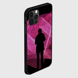 Чехол для iPhone 12 Pro Неоновые розовые волны и силуэт человека, цвет: 3D-черный — фото 2