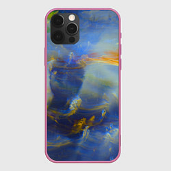Чехол для iPhone 12 Pro Абстрактные мазки красок и силуэт - Синий, цвет: 3D-малиновый