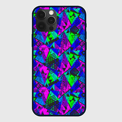 Чехол для iPhone 12 Pro Неоновый абстрактный геометрический узор, цвет: 3D-черный