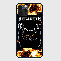 Чехол iPhone 12 Pro Megadeth рок кот и огонь