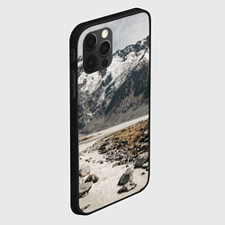 Чехол для iPhone 12 Pro Горы и река с камнями, цвет: 3D-черный — фото 2