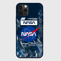 Чехол для iPhone 12 Pro Nasa - лого - пламя, цвет: 3D-черный