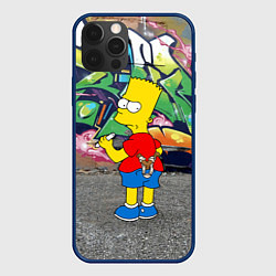 Чехол для iPhone 12 Pro Хулиган Барт Симпсон на фоне стены с граффити, цвет: 3D-тёмно-синий