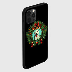 Чехол для iPhone 12 Pro Новый год венок и собака, цвет: 3D-черный — фото 2