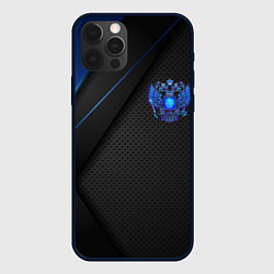Чехол для iPhone 12 Pro Черно-синий герб России, цвет: 3D-черный