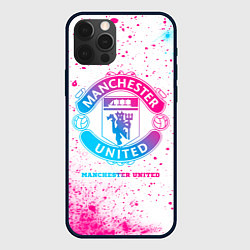 Чехол для iPhone 12 Pro Manchester United neon gradient style, цвет: 3D-черный