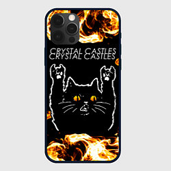 Чехол для iPhone 12 Pro Crystal Castles рок кот и огонь, цвет: 3D-черный