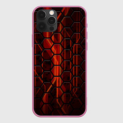 Чехол для iPhone 12 Pro Соты на красном фоне, цвет: 3D-малиновый