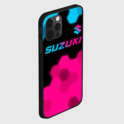 Чехол для iPhone 12 Pro Suzuki - neon gradient: символ сверху, цвет: 3D-черный — фото 2