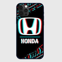 Чехол для iPhone 12 Pro Значок Honda в стиле glitch на темном фоне, цвет: 3D-черный