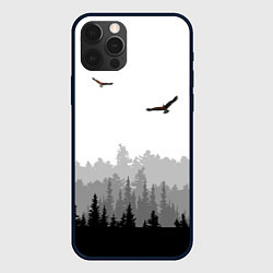 Чехол для iPhone 12 Pro Птицы над лесом, цвет: 3D-черный