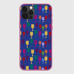 Чехол для iPhone 12 Pro Цветные фужеры паттерн, цвет: 3D-малиновый