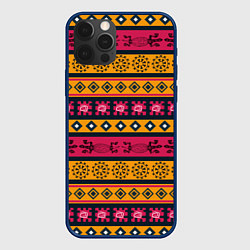 Чехол для iPhone 12 Pro Африканские узоры ромбики и ящерицы, цвет: 3D-тёмно-синий