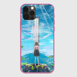 Чехол для iPhone 12 Pro Аниме Пейзаж, цвет: 3D-малиновый