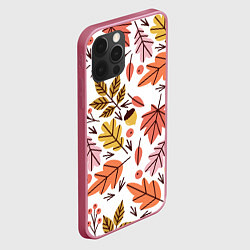 Чехол для iPhone 12 Pro Осенний паттерн - листья, цвет: 3D-малиновый — фото 2