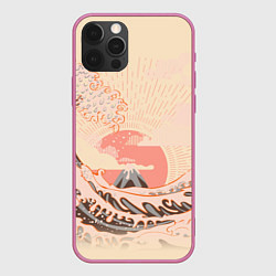 Чехол для iPhone 12 Pro Бурные океанские волны на восходе солнца, цвет: 3D-малиновый
