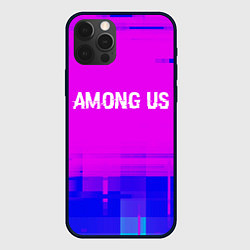 Чехол для iPhone 12 Pro Among Us glitch text effect: символ сверху, цвет: 3D-черный