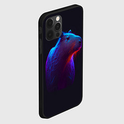 Чехол для iPhone 12 Pro Неоновая капибара на чёрном фоне, цвет: 3D-черный — фото 2