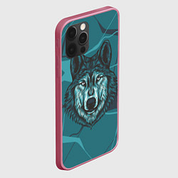Чехол для iPhone 12 Pro Голова синего волка, цвет: 3D-малиновый — фото 2
