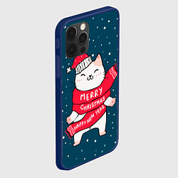 Чехол для iPhone 12 Pro Новогодний котик в колпачке, цвет: 3D-тёмно-синий — фото 2