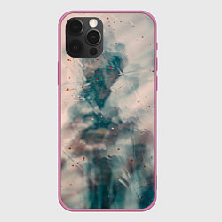 Чехол для iPhone 12 Pro Абстрактные синие и белые краски, цвет: 3D-малиновый