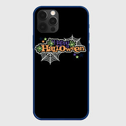 Чехол для iPhone 12 Pro Happy Halloween надпись, цвет: 3D-тёмно-синий