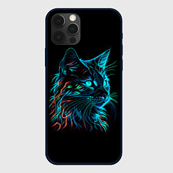 Чехол для iPhone 12 Pro Неоновый котик, цвет: 3D-черный