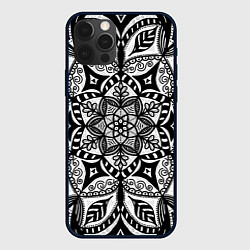 Чехол для iPhone 12 Pro Черно-белая мандала, цвет: 3D-черный