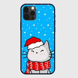 Чехол для iPhone 12 Pro Снегопад - котик в шапочке, цвет: 3D-черный
