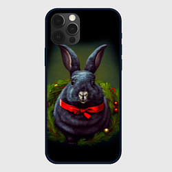Чехол iPhone 12 Pro Черный водяной кролик с ленточкой