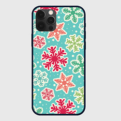 Чехол для iPhone 12 Pro Весёлые снежинки, цвет: 3D-черный