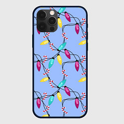 Чехол для iPhone 12 Pro Новогодняя гирлянда голубая, цвет: 3D-черный