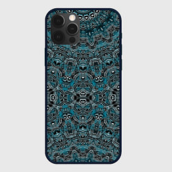 Чехол для iPhone 12 Pro Синий , белый орнамент на черном, цвет: 3D-черный