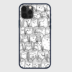 Чехол для iPhone 12 Pro Раскраска кролики в морковном поле, цвет: 3D-черный